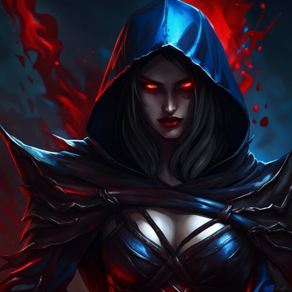 Assassin Queen in Black and Blue Armor