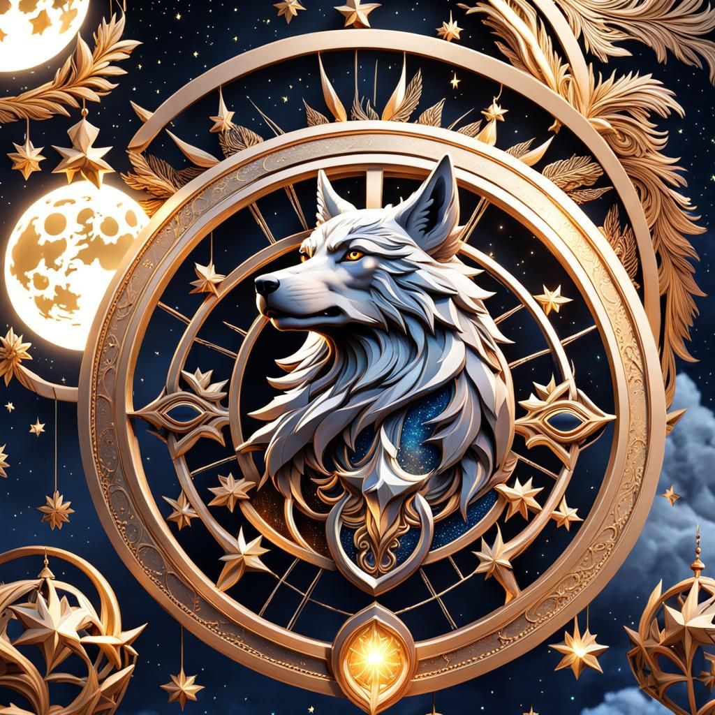 Fantasy Wolf Under Starry Night Sky