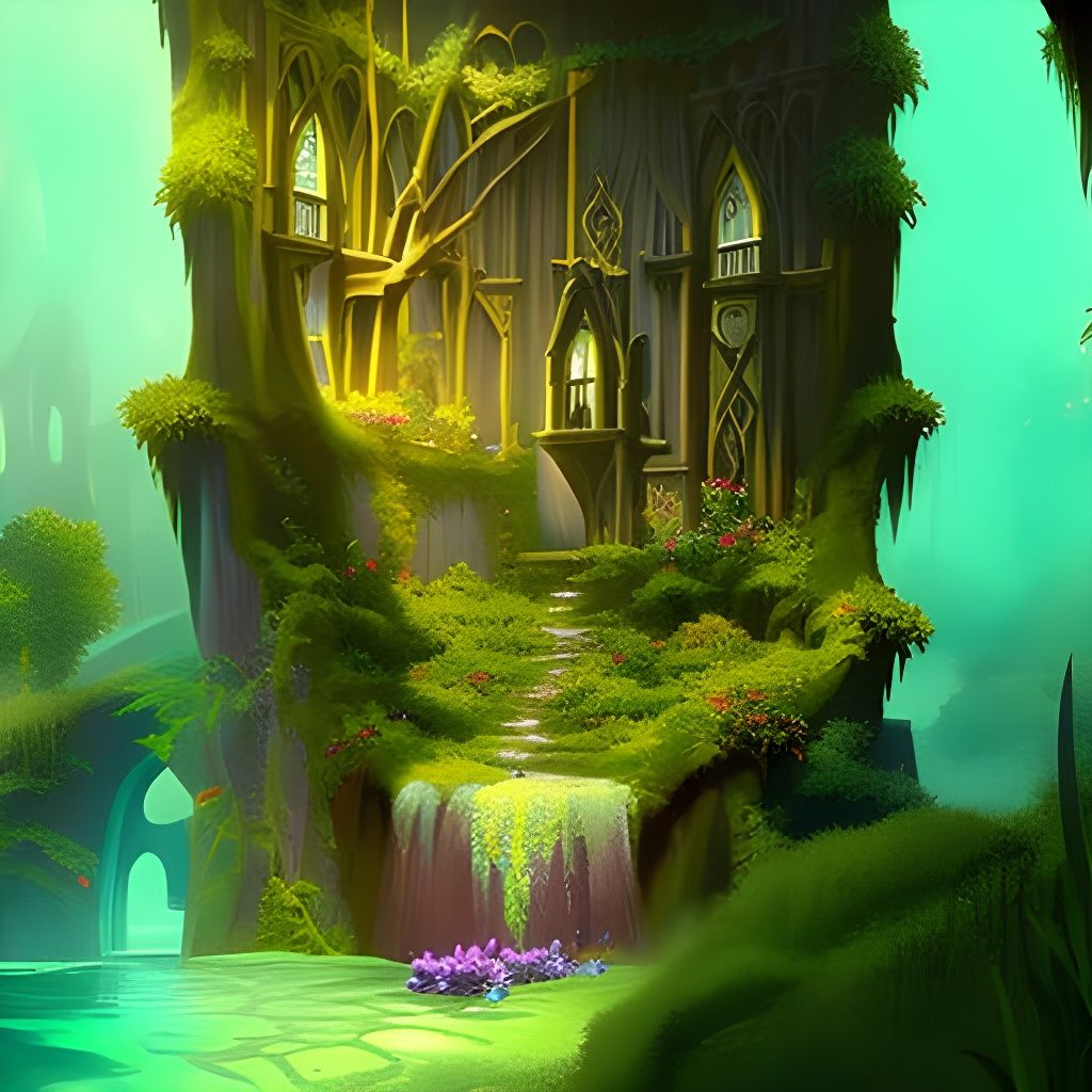 Luxuriant Overgrown Garden in a Detailed Matte Painting