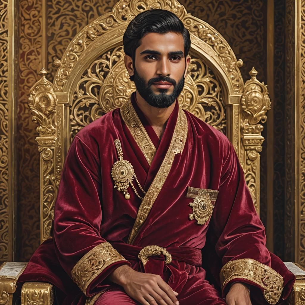 Elegant Nobleman in Red Velvet Robe: Impressionist Portrait