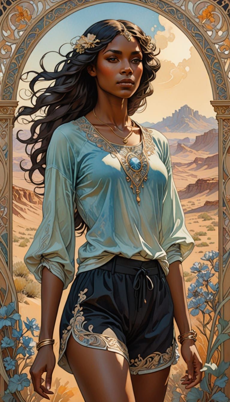 Ethereal Desert Goddess in Art Nouveau Splendor