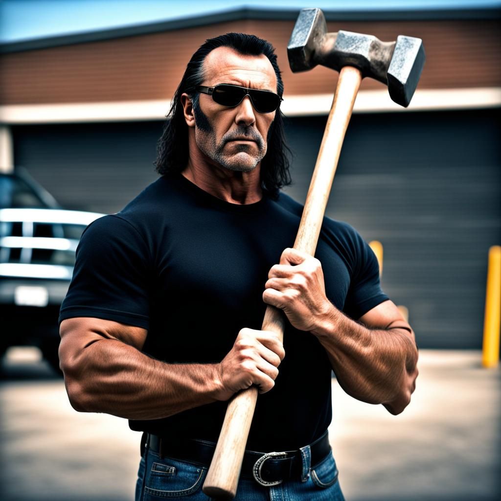Menacing Figure with Sledgehammer in Parking Lot
