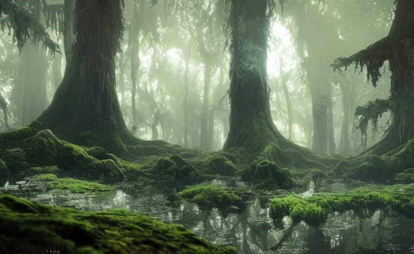 Fractal Yew Tree Swamp in Art Nouveau Style