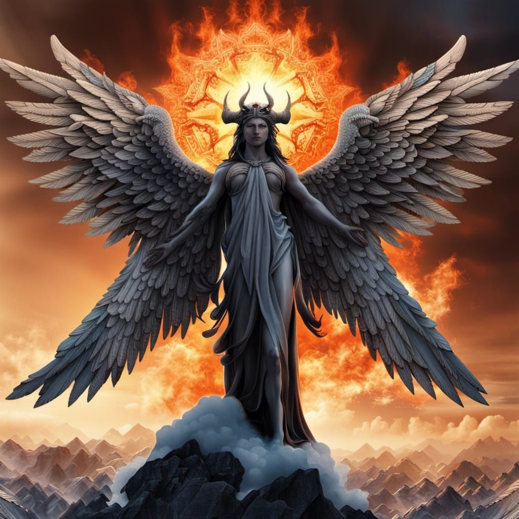 Angelic Silhouette Amid Fire and Ice