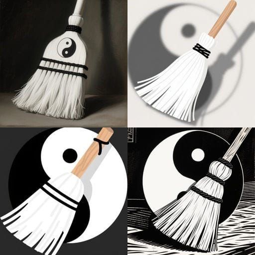 White Broom with Black Rope Tied, Yin Yang Symbol