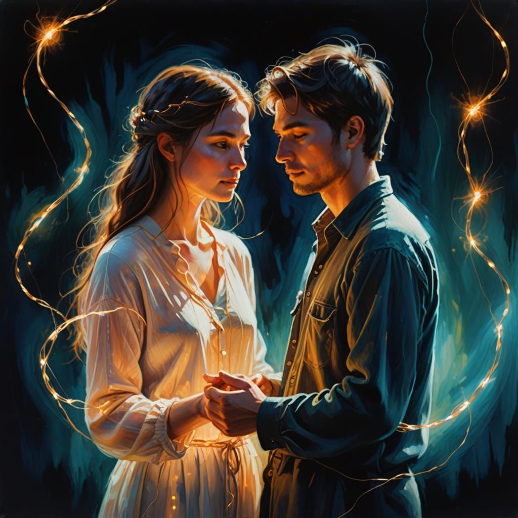 Connected Souls: Ethereal Digital Painting of Two Figures
