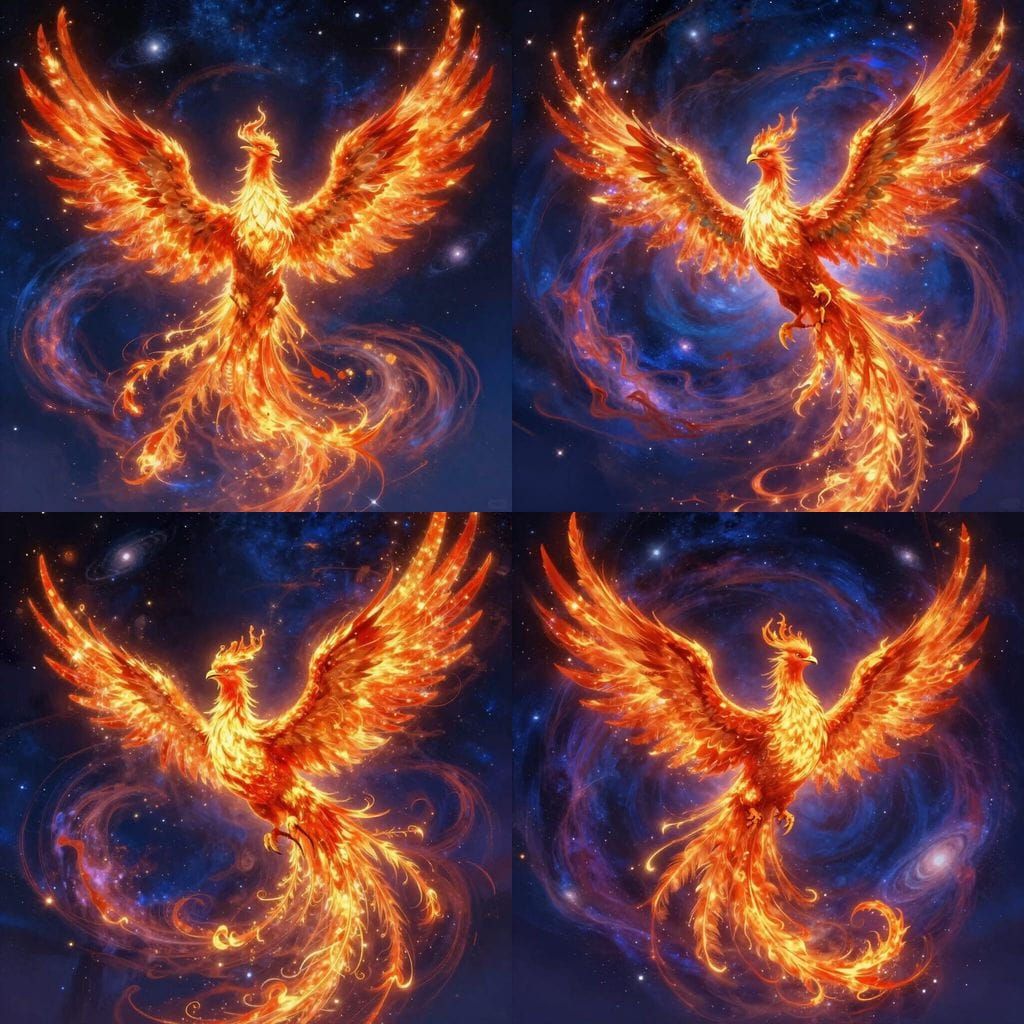 Majestic Phoenix Soars Through Cosmic Vortex in Epic Fantasy...