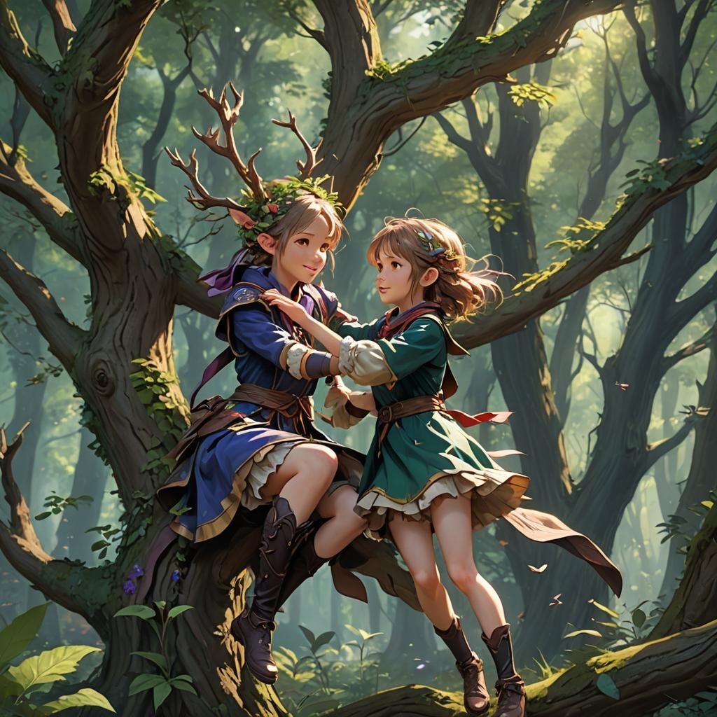 Mother and Daughter Fae Playing: 3D Anime Art