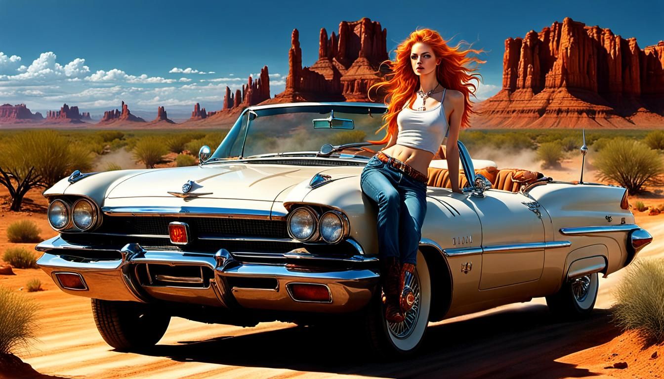 Desert Trouble: Anime-Style Car Breakdown in Arizona