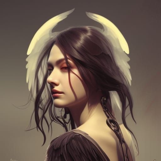 Mystical Crow Girl Portrait in Detailed Art Style