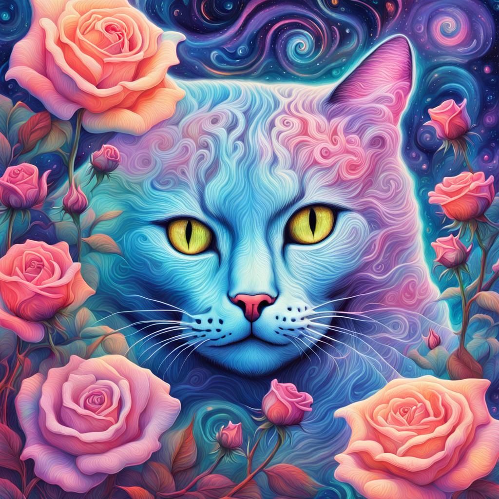 Cats and Roses in Astral Surrealism