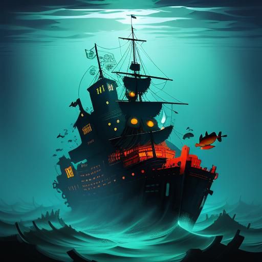 Surreal Underwater Shipwreck Art