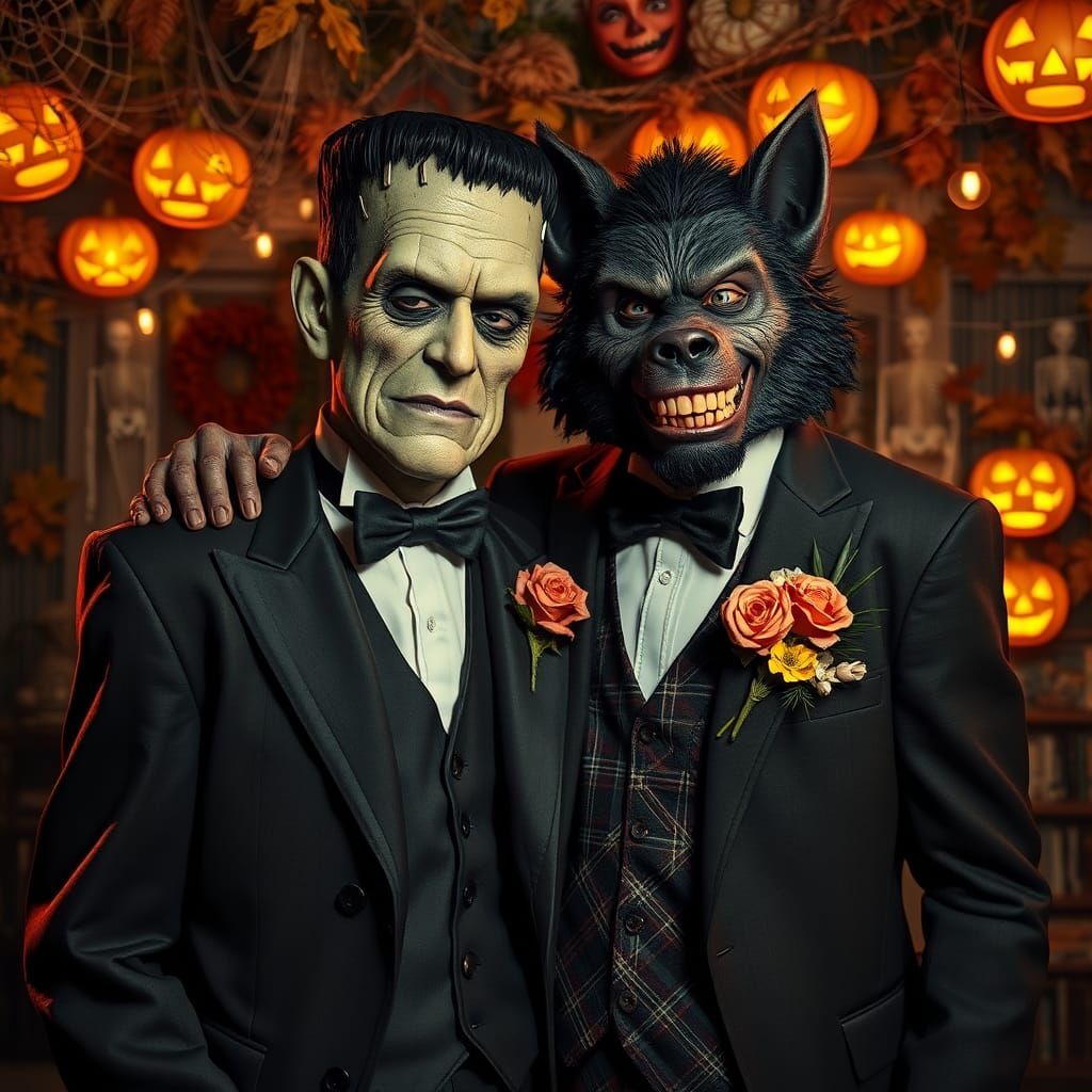 Monstrous Prom Duo Pose in Whimsical, Macabre Scene