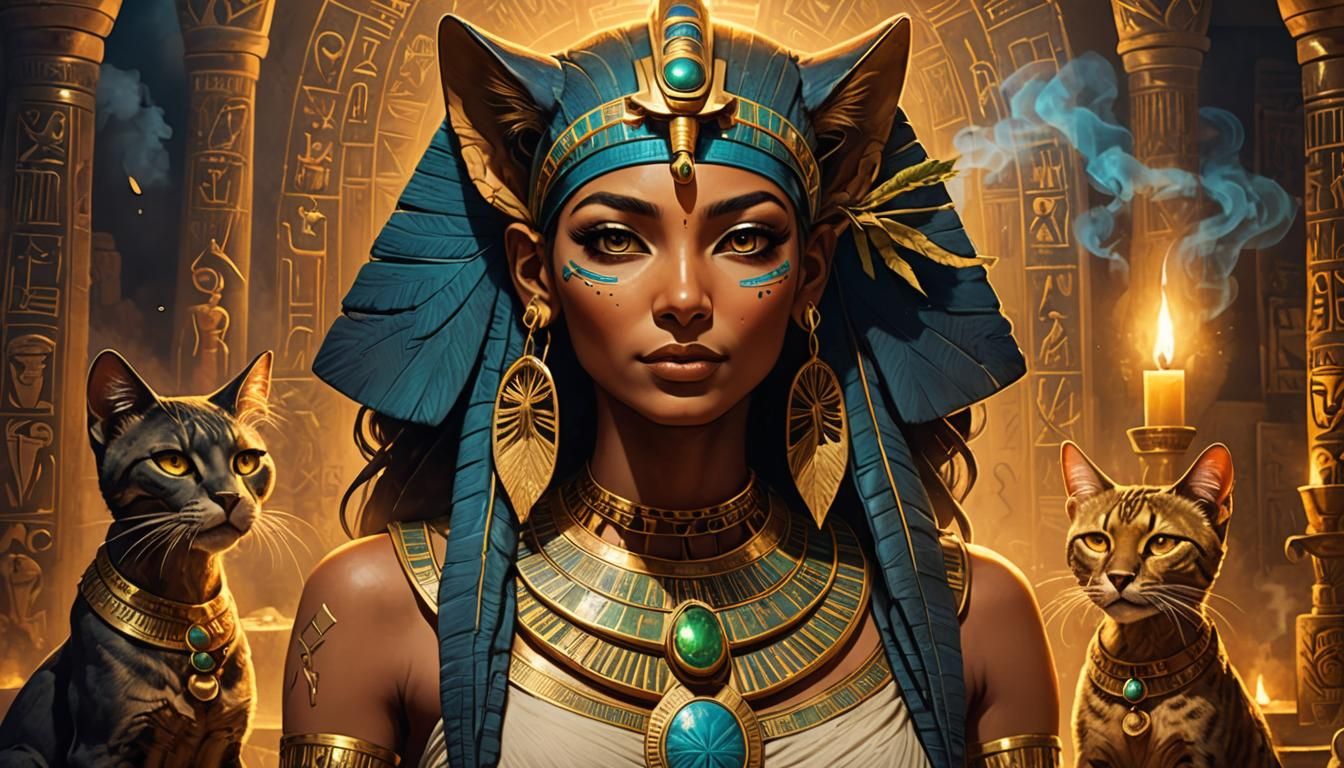 Egyptian Goddesses Seshat and Bastet Concept Art