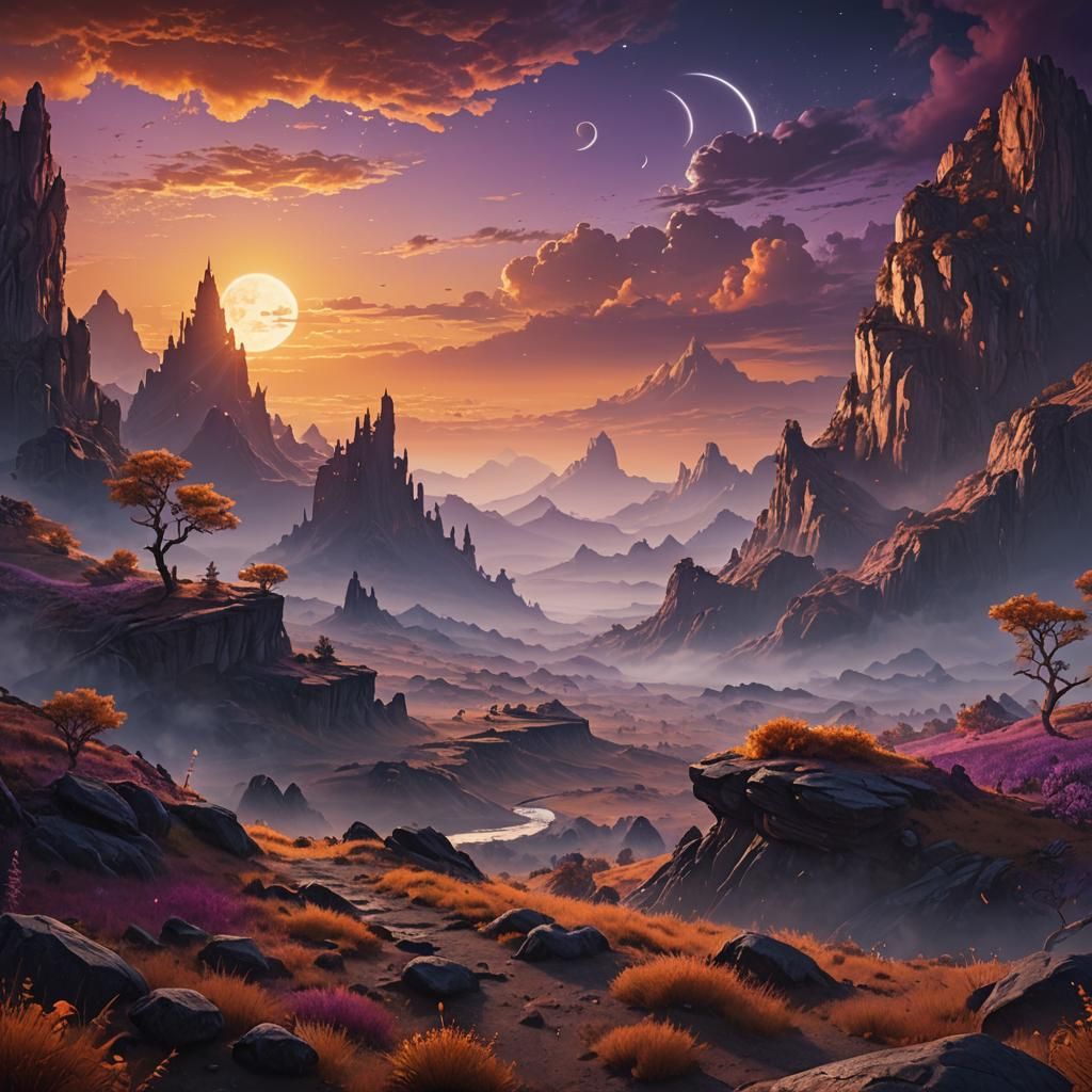 Fantastical Landscape at Sunrise: Cinematic Matte Painting