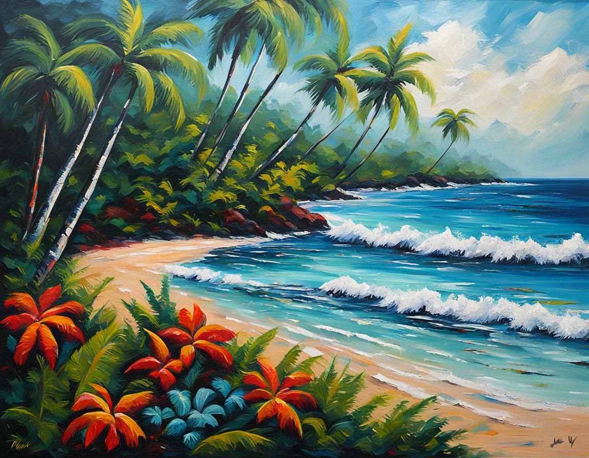 Tropical Beach Acrylic Painting in Modern Style