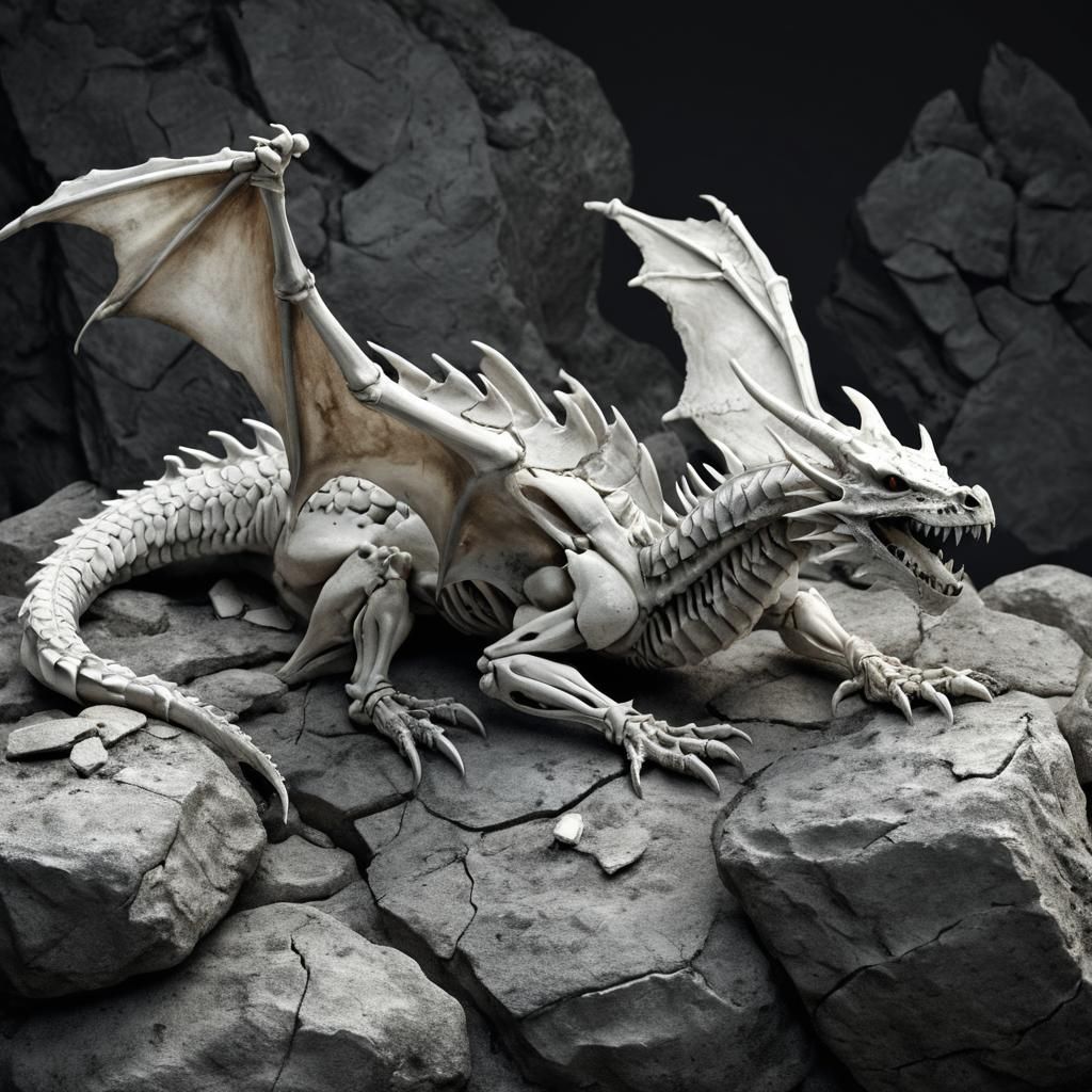 Hyper-Realistic Gray Bone Dragon Illustration
