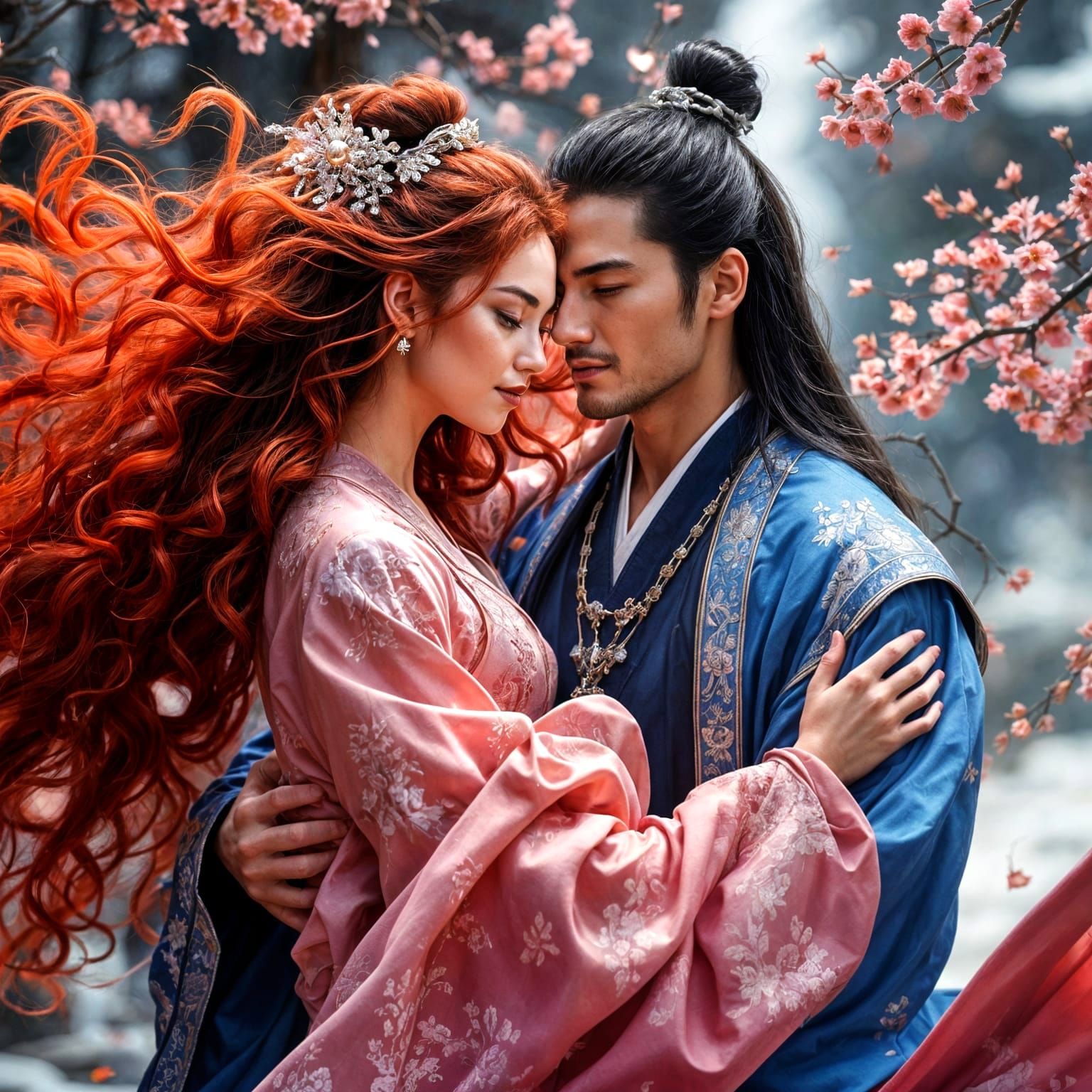 Samurai and Wife Reunite in Vibrant Fantasy Art