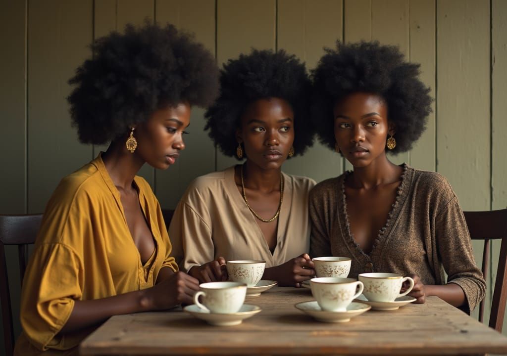 Elegant Women at Tea Party in American Realism Style