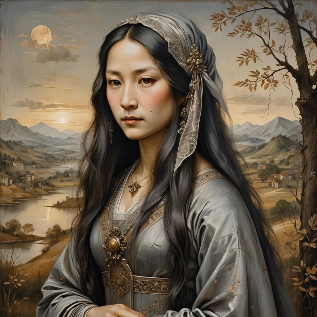 Renaissance Woman in Da Vinci Style Oil Painting