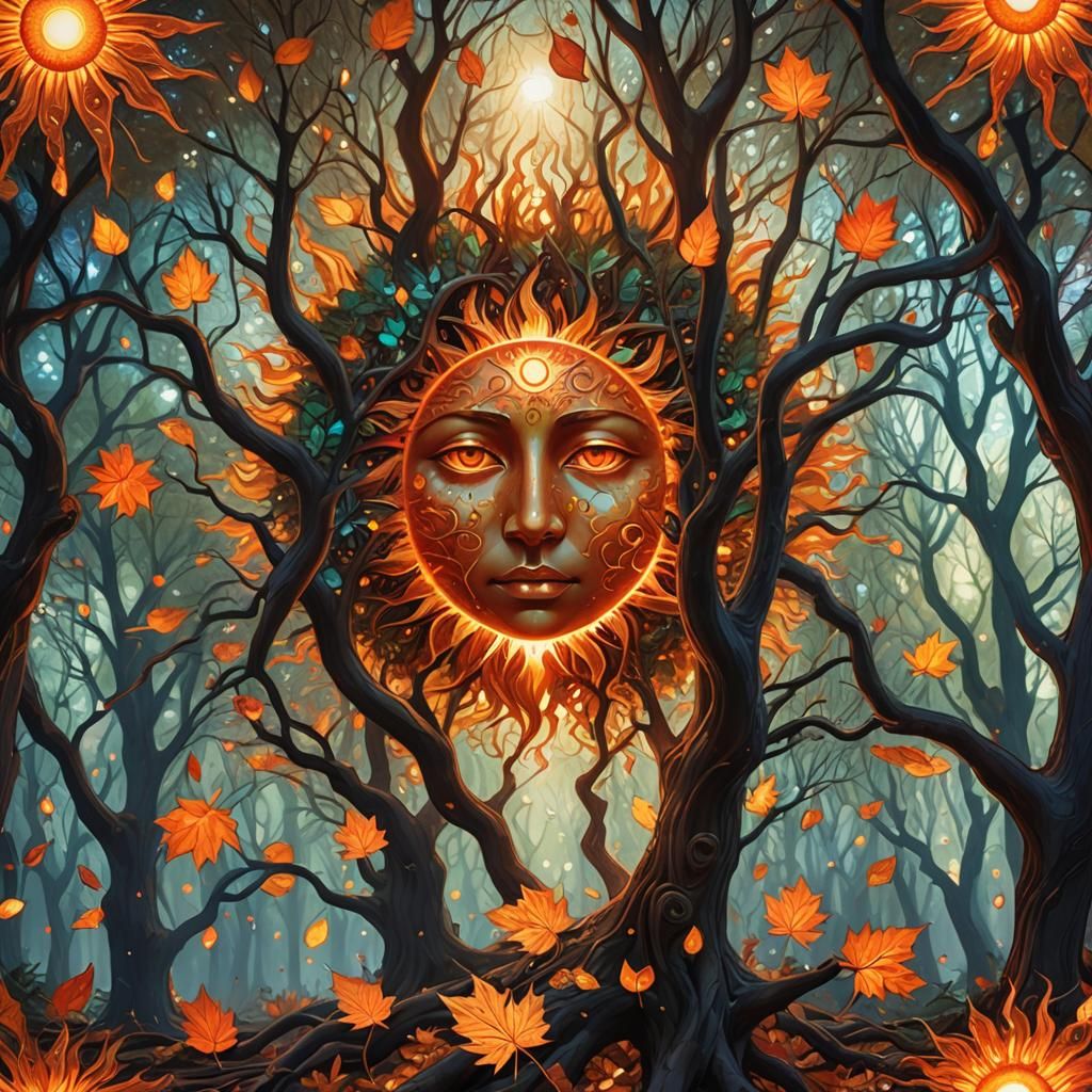 Cosmic Autumn Leaves in Holographic Illustration