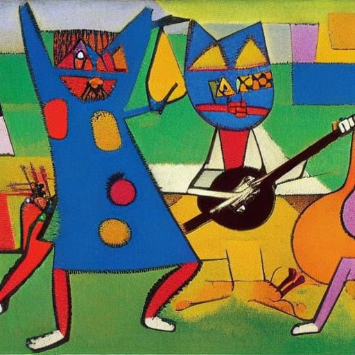 Burning Rabbit Amidst Musical Chaos, Ensor & Klee Inspired