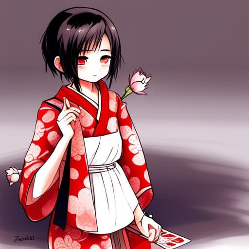 Anime Style Japanese Girl in Kimono