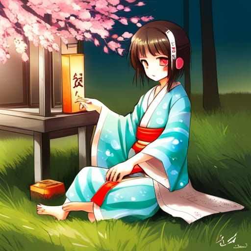 Japanese Girl in Kimono: Anime Key Visual