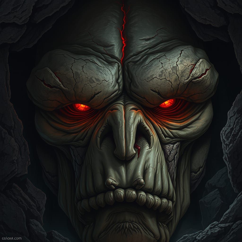 Ancient, Earthy Colossus with Petrified Skin and Hidden Eyes