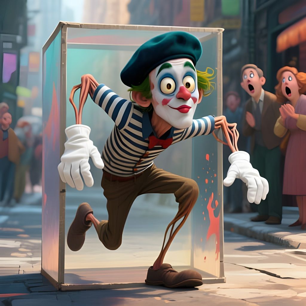Caricature Mime Trapped in Invisible Box