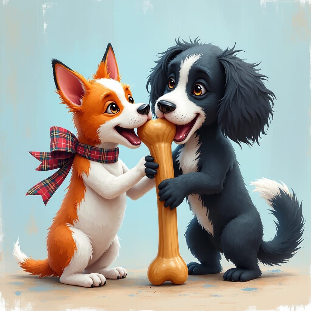 Fox Terrier and Cocker Spaniel Tug of War