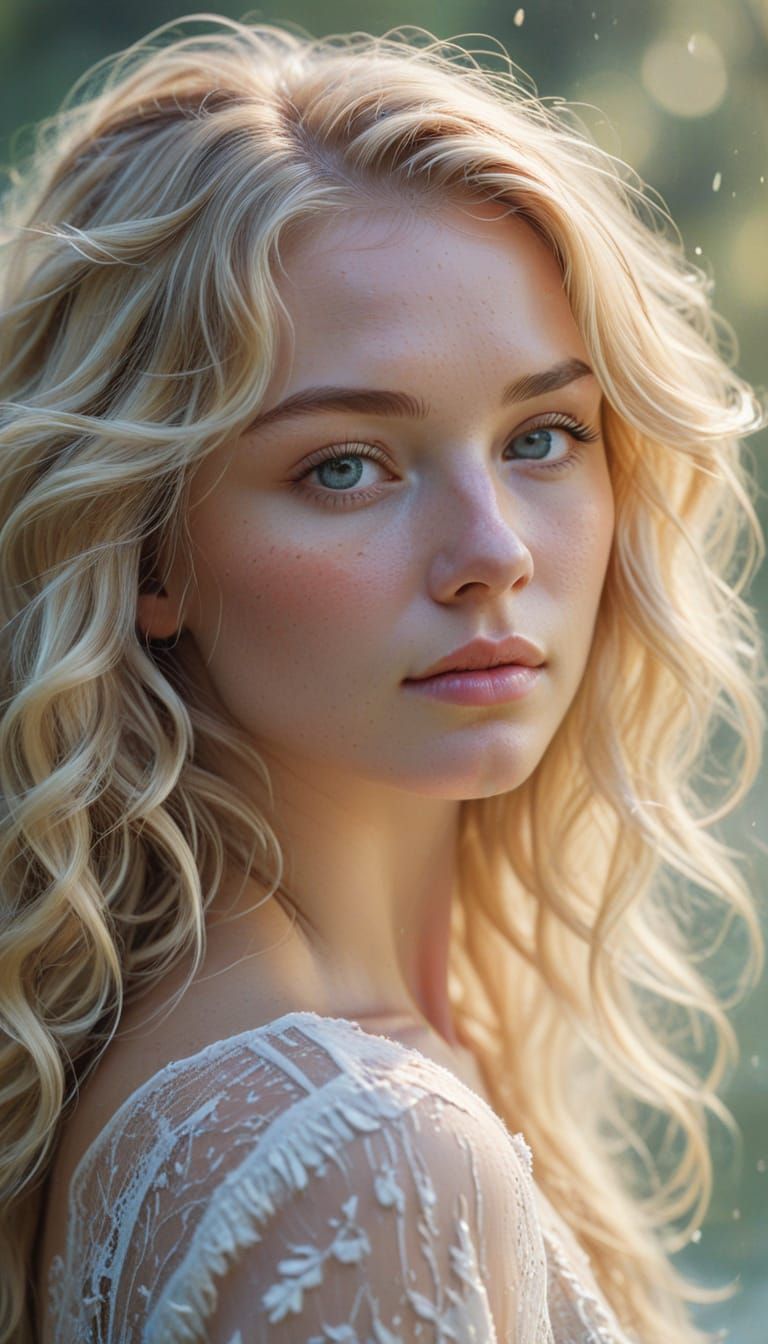 Impressionist Portrait of a Young Woman with Flowing Hair
