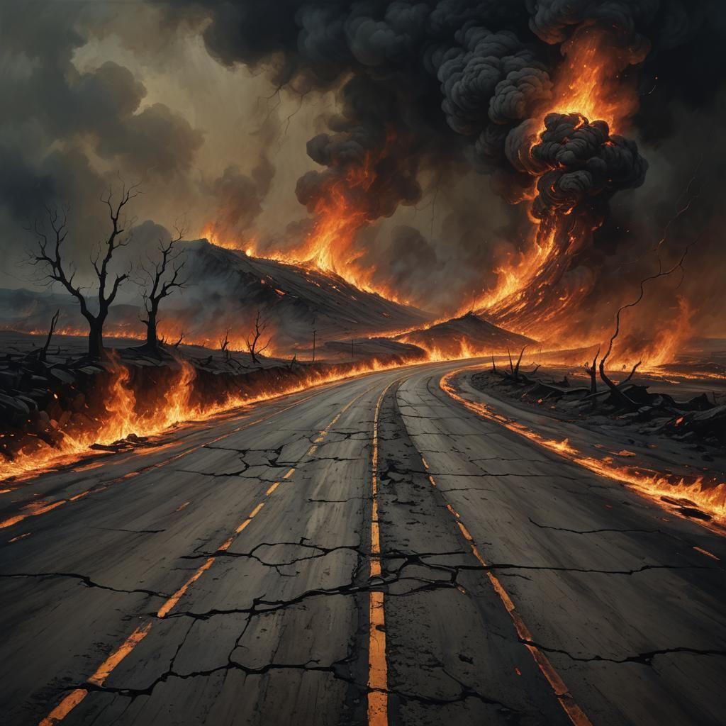Infernal Road Through Post-Apocalyptic Wasteland