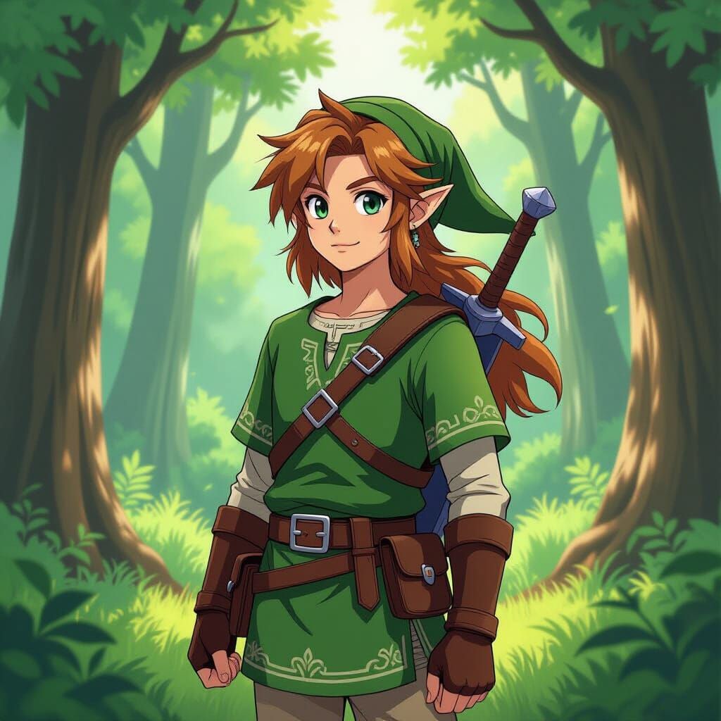 Heroic Link in Lush Forest, Anime Style