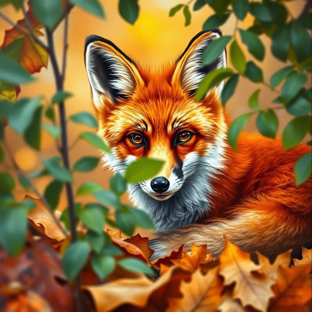 Red Fox Portrait in Gouache Style