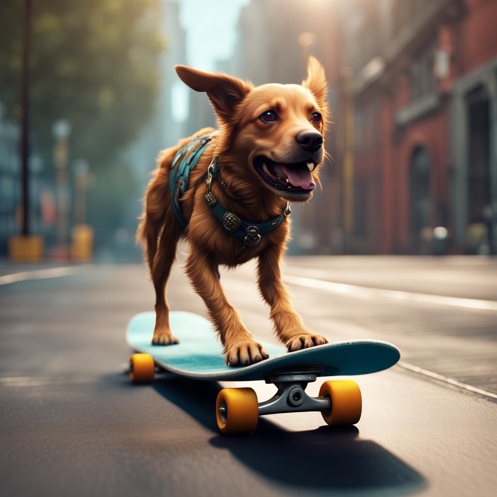 Dog on Skateboard: Detailed Fantasy Concept Art