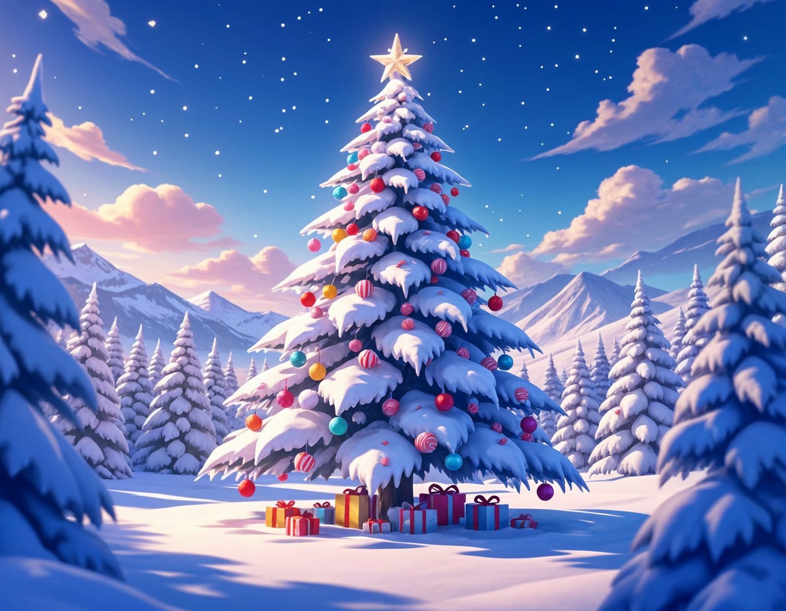 Icy Christmas Tree in Hyperrealistic Candy Art Style