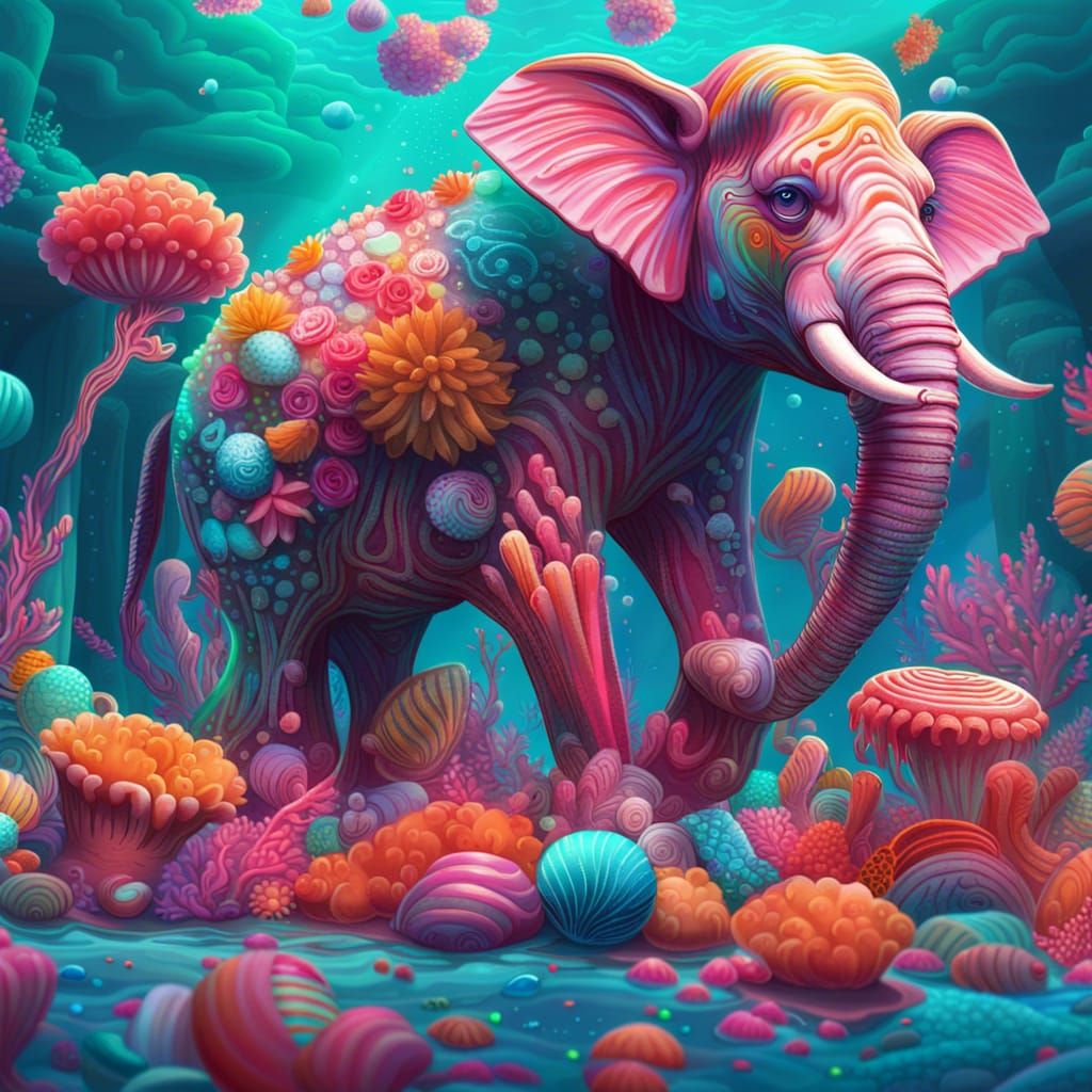 Underwater Elephants in a Candy Art Style