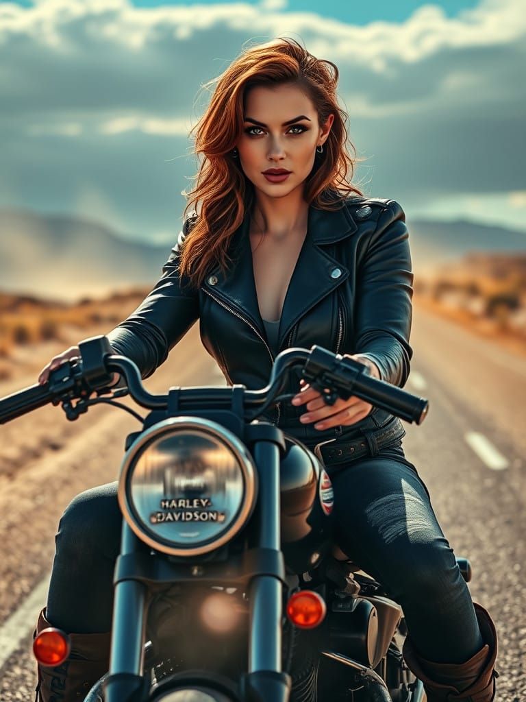 Elegant Biker in the Desert Sunset
