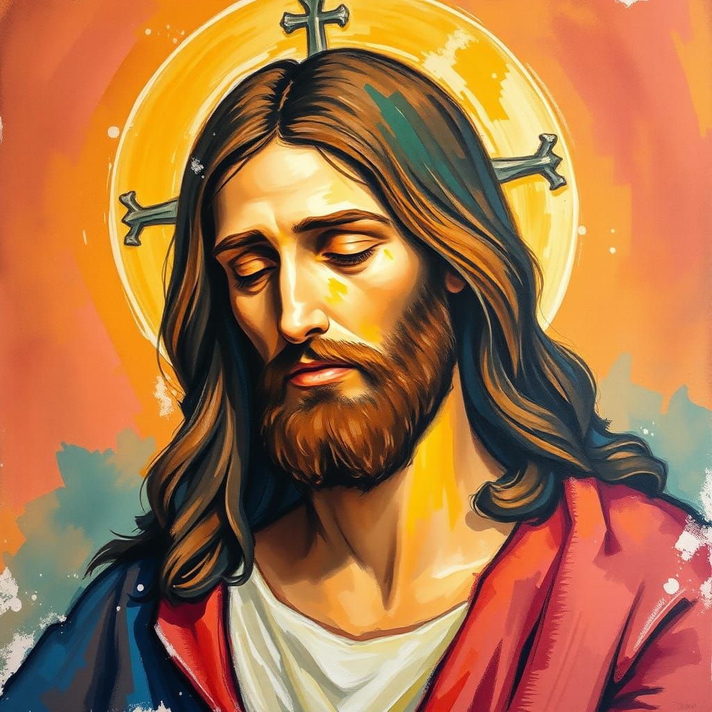 Jesus Christ in Gouache Style Impressionist Painting