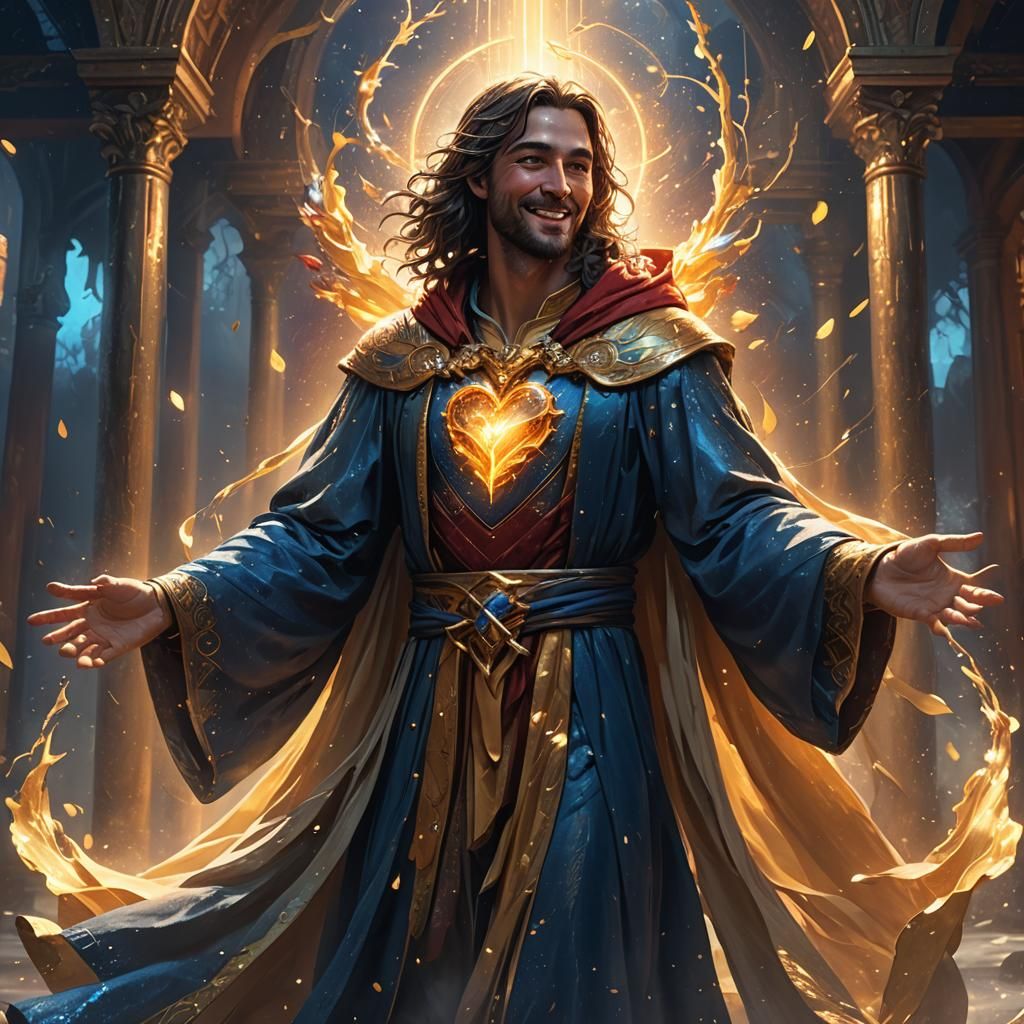 Glowing Heart Between Laughter and Tears: Fantasy Art