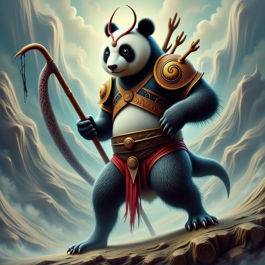 Panda Warrior in Epic Fantasy Art Style