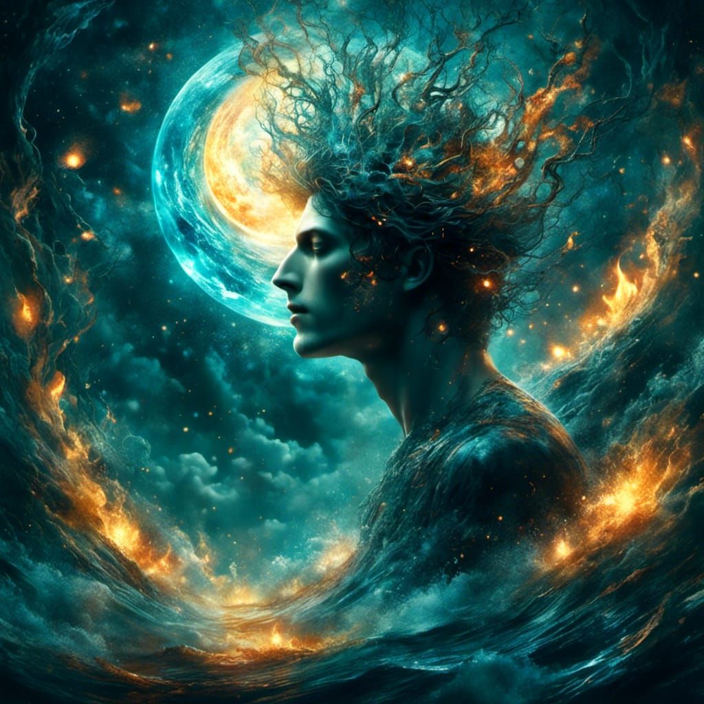 Serene Man in Mystical Vortex