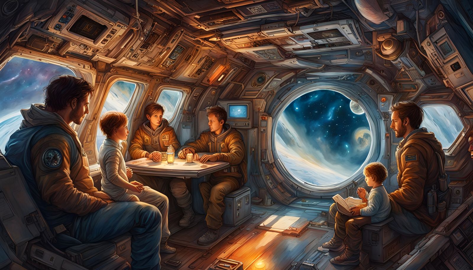 Space Station Family in Waterhouse-Style Lighting