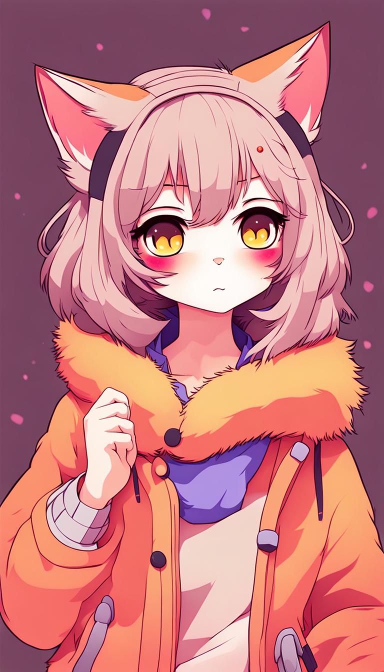 Colorful Anime Catgirl Illustration
