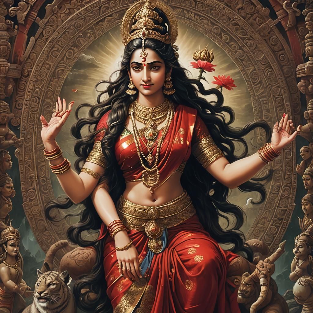 Beautiful Depiction of Parvati as Detailed Matte Painting