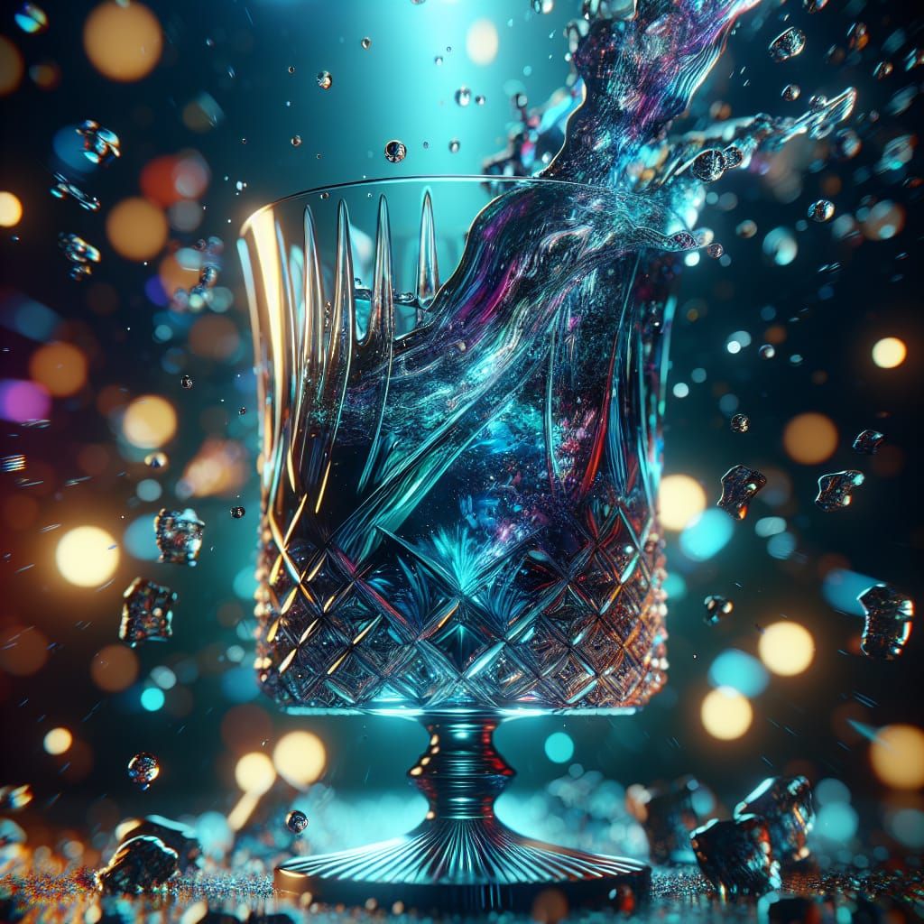 Crystal Glass with Blue and Purple Drink Overflowing