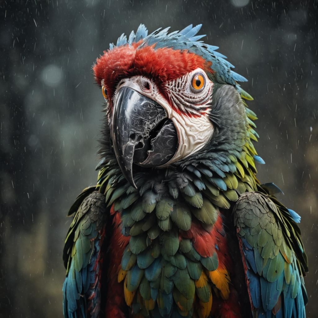 Sinister Jester Macaw in Dark Fantasy Style