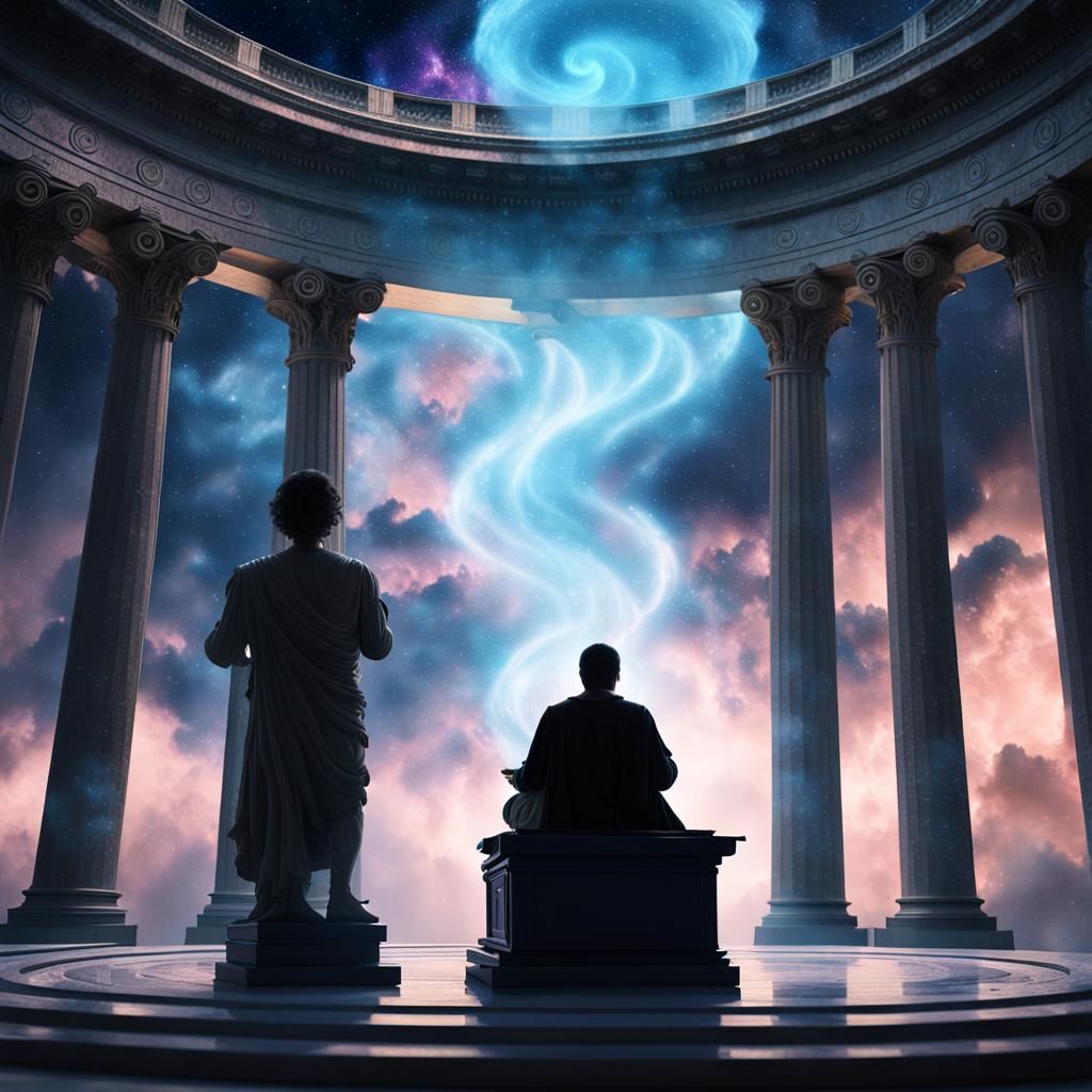 Contemplative Figure Amidst Cosmic Clouds, Matte Painting