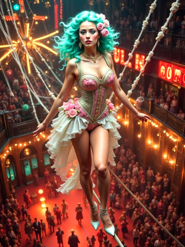 Moulin Rouge Tightrope Walker in Vibrant Colors